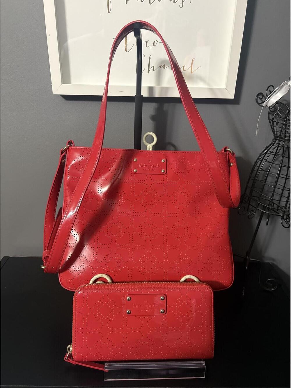 Kate Spade Red Patent Leather Shoulder Bag & Wallet Set
